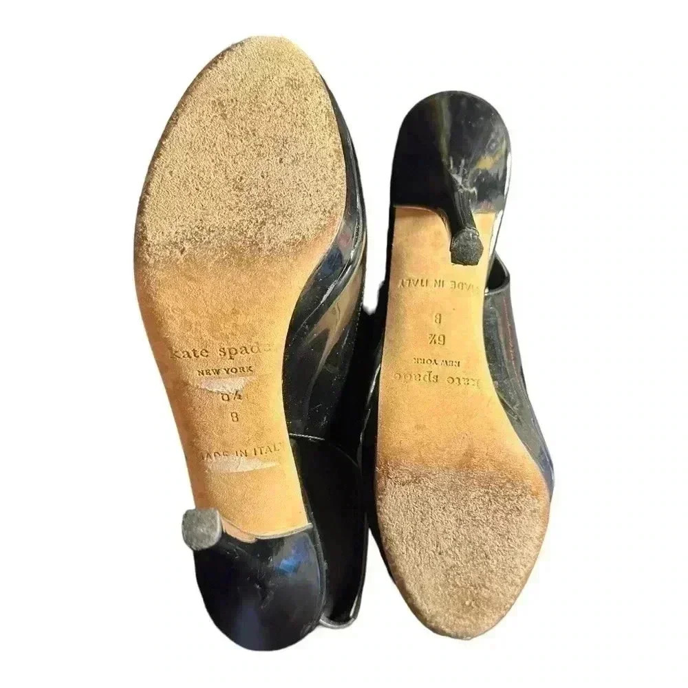 Kate Spade Patent Leather Sling Back Round Tip Heels Sz 6.5 - Picture 6 of 6